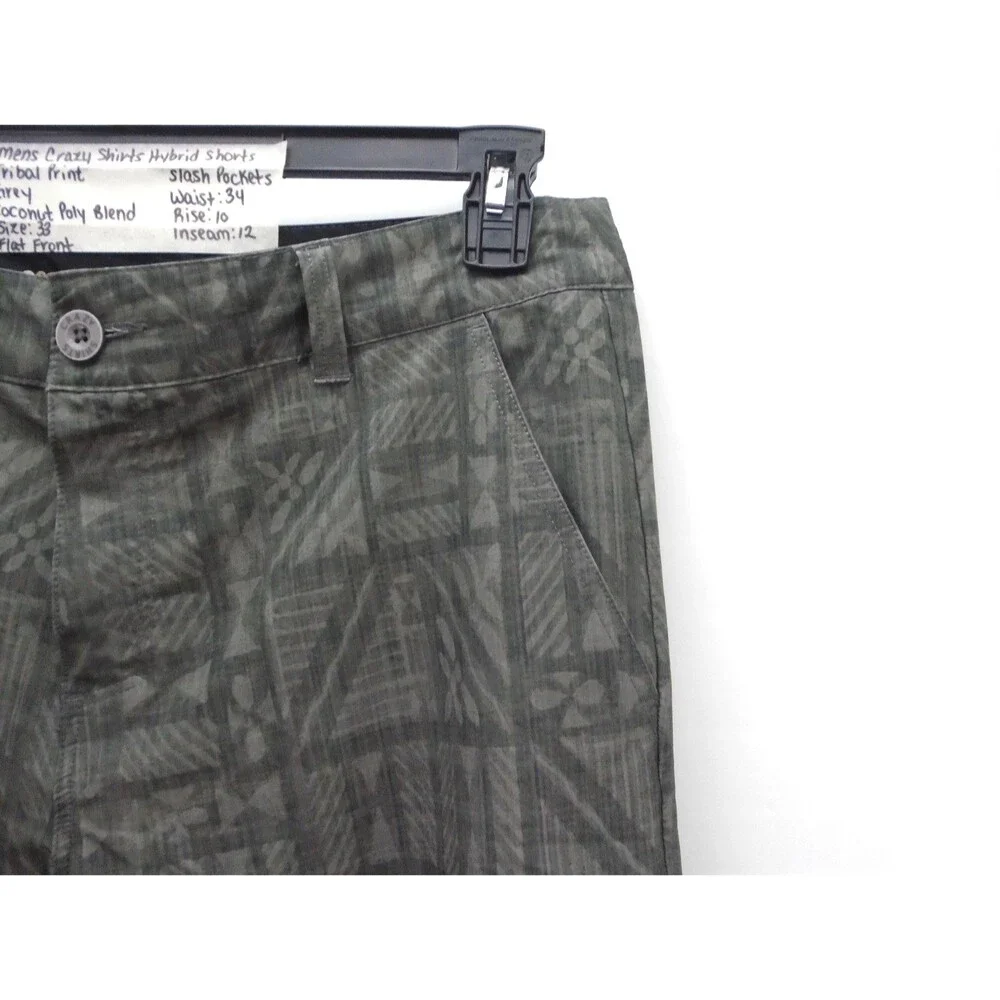 Crazy Shirts Mens Hybrid Shorts Size 33 Grey Tribal Print Coconut Poly Blend